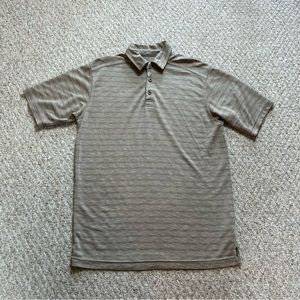 Gander Mountain Guide Series Polo Mens Small Tan Striped Brown Short Sleeve